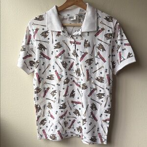 VTG Women’s Jason Maxwell Polo With Dogs and Golf Bags And Clubs All Over Small